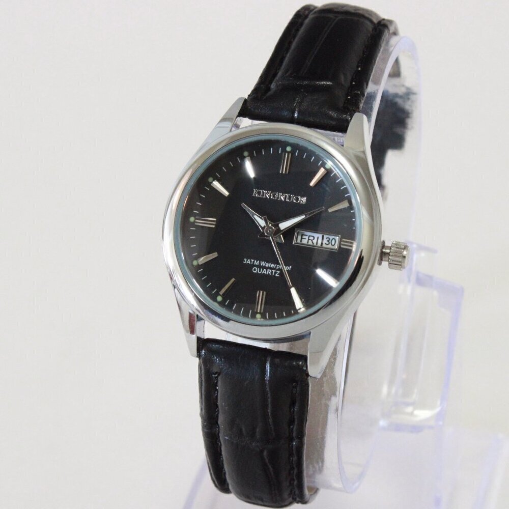 Women's Contemporary Dress Watch Silver Tone Case Black Strap 28mm - Picture 4 of 11